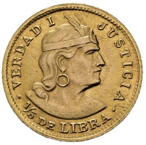 reverse: PERU. Trade Coinage. 1/5 libra (Pound) 1914 POZG. Au (1,54 g). KM#210. qFDC