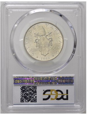 reverse: VATICANO. Paolo VI. 500 lire 1964. Ag. Slab MS66