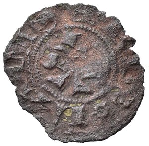 obverse: ASCOLI. Ladislao di Durazzo, re di Napoli (1404-1414). Denaro o Picciolo. Mi (0,31 g). Mazza 38. RRR. qBB