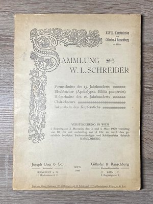 obverse: SAMMLUNG W.L. SCHREIBER - Verfassers des manuel de la gravure sur bois et sur metal au XV siecle. MONUMENTA XYLOGRAPHICA. Wien, 1909. Buono stato.