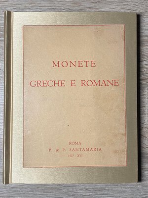 obverse: SANTAMARIA - Collezioni Venturi - Ginori & Gariazzo. Monete Greche e Romane. Roma, 1937. XXXI tav. ill. b/n. Ottimo stato