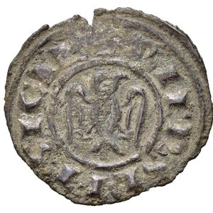 obverse: BRINDISI o MESSINA. Federico II (1197-1250). Denaro Mi (0,75 g). Testa nuda a destra. - R/Aquila. Sp.128. qSPL