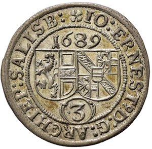 reverse: AUSTRIA. Salisburgo. 3 Kreuzer 1689 Ag (1,55 g). KM#249. qFDC