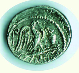 reverse: REPUBBLICA ROMANA - Q. Cassius Longinus - Denario (55 a. C.).