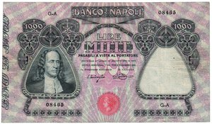 obverse: BANCO DI NAPOLI – 1.000 Lire - Decreto 30/01/1920.