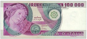 obverse: REPUBBLICA ITALIANA - 100.000 Lire Botticelli - Decreto 20/06/1978.