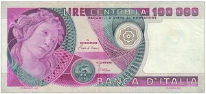 obverse: REPUBBLICA ITALIANA - 100.000 Lire Botticelli - Decreto 10/05/1982.