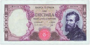 obverse: REPUBBLICA ITALIANA - 10.000 Lire Michelangelo - Decreto 14/01/1964.