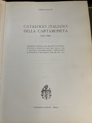 obverse: MANCINI L. Catalogo italiano della cartamoneta 1746-1966