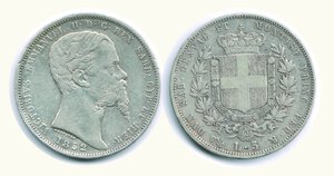 obverse: VITTORIO EMANUELE II - 5 Lire 1852 Genova