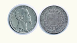 obverse: VITTORIO EMANUELE II - 5 Lire 1854