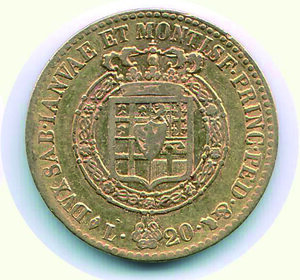 reverse: VITTORIO EMANUELE I - 20 Lire 1819.