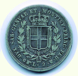 reverse: CARLO ALBERTO - 2 Lire 1844 TO.
