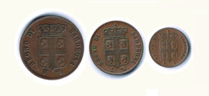 obverse: CARLO ALBERTO - Monetazione sarda - Serie completa di 3 valori 1842.