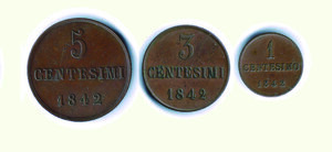 reverse: CARLO ALBERTO - Monetazione sarda - Serie completa di 3 valori 1842.