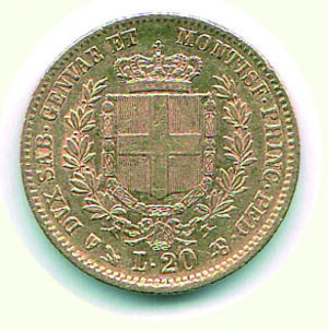 reverse: VITTORIO EMANUELE II - 20 Lire 1852 GE.