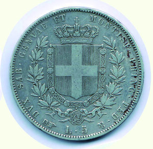 reverse: VITTORIO EMANUELE II - 5 Lire 1850 TO.
