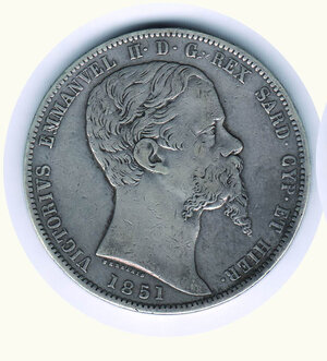 obverse: VITTORIO EMANUELE II - 5 Lire 1851 GE - Antica patina.