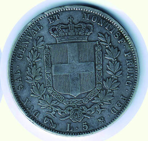 reverse: VITTORIO EMANUELE II - 5 Lire 1851 GE - Antica patina.
