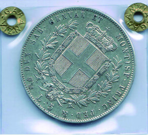 reverse: VITTORIO EMANUELE II - Re di Sardegna - 5 Lire 1859 GE