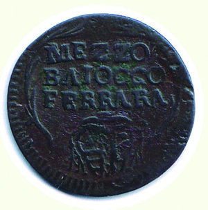 reverse: FERRARA - Benedetto XIV (1740-1758) - Mezzo Baiocco - A. X.