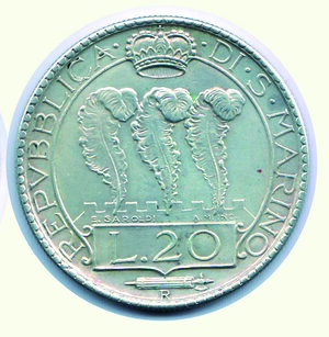 reverse: SAN MARINO - 20 Lire 1937.