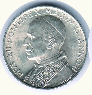 obverse: CITTA’ DEL VATICANO -  Pio XII -5 Lire 1940.