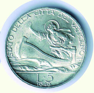 reverse: CITTA’ DEL VATICANO -  Pio XII -5 Lire 1940.