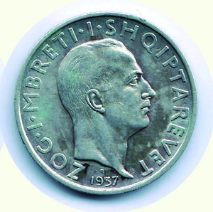 reverse: ALBANIA -  Zog. 1 Fr. 1937.