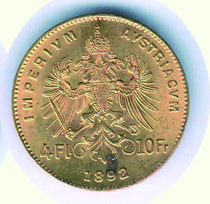 reverse: AUSTRIA - Francesco Giuseppe - 4 Fiorini 1892.