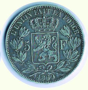 reverse: BELGIO - Leopoldo II - 5 Franchi 1869.