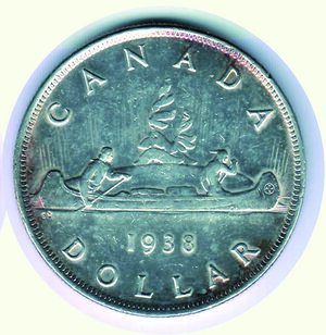 reverse: CANADA -  Dollaro 1938 - Canoa.