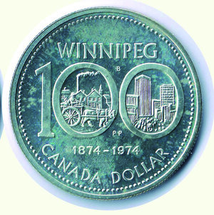 reverse: CANADA -  Dollaro 1974 - Centenario Winnipeg.