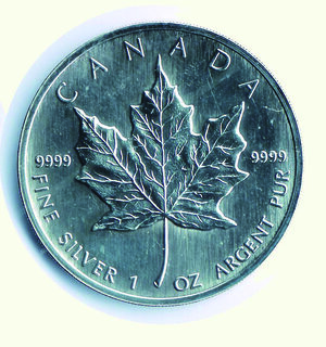 reverse: CANADA -  5 Dollari 1995 - Foglia d’acero.