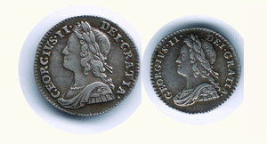 obverse: INGHILTERRA - Giorgio II - 1 Penny e 2 Pence 1743