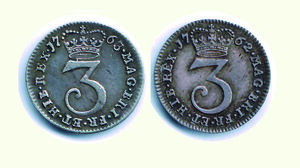 reverse: INGHILTERRA - Giorgio III - 3 Pence 1762 e 1763