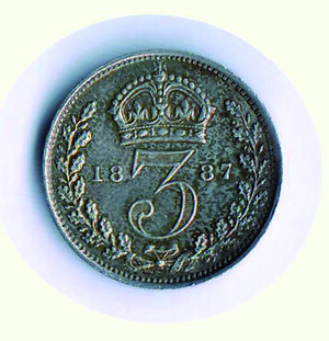 reverse: INGHILTERRA - Vittoria - 3 Pence 1887.