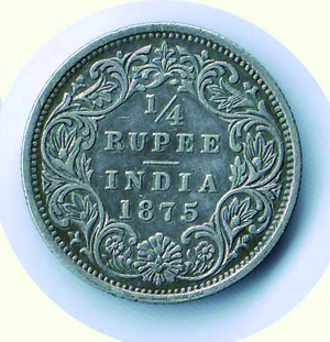 reverse: INDIA BRITANNICA - Vittoria - Quarto di Rupia 1875.