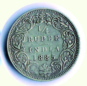 reverse: INDIA BRITANNICA - Vittoria - Quarto di Rupia 1885.