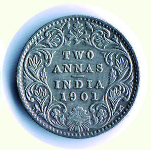 reverse: INDIA BRITANNICA - Vittoria - 2 Annas 1901 - Kr. 488.