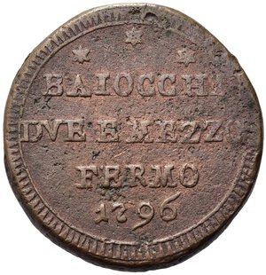 obverse: FERMO. Stato Pontificio. Pio VI (1775-1799). Sampietrino da 2 e 1/2 baiocchi 1796. Cu (13,23 g - 30 mm). MIR 2908/3 - R2. BB