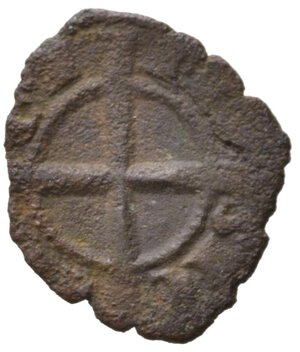 reverse: BRINDISI o MESSINA. Carlo I d Angiò (1266-1285). Denaro Mi (0,53 g). Spahr 41. MB