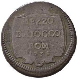 reverse: ROMA. Stato Pontificio. Clemente XII (1730-1740). Mezzo Baiocco 1738. Cu. MB