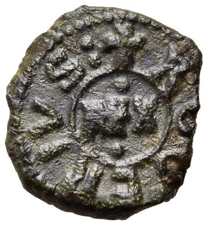 obverse: MESSINA. Tancredi con Ruggero III (1189-1194). Frazione di follaro Cu 1,97 g. Sp. 139. SPL