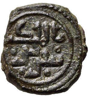 reverse: MESSINA. Tancredi con Ruggero III (1189-1194). Frazione di follaro Cu 1,97 g. Sp. 139. SPL
