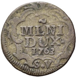 reverse: MILANO. Maria Teresa (1740-1780). 5 soldi 1763 Mi (2,82 g). MIR 428/4 R2. MB