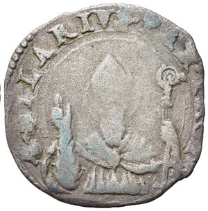 reverse: PARMA. Ranuccio II Farnese (1646-1694). Da 10 soldi o Mezza lira. Mi (1,68 g). Stemma coronato - Figura a mezzo busto di Sant Ilario. MIR 1043. MB