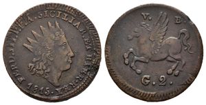 obverse: PALERMO. Regno di Sicilia. Ferdinando III di Borbone (1759-1816). 2 Grani 1815. Gig.109. SPL