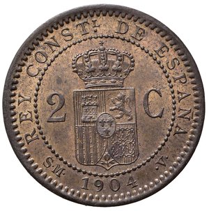 reverse: SPAGNA. Alfonso XIII. 2 centimos 1904. Cu. FDC