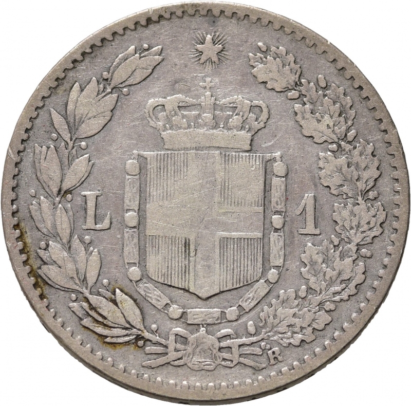 reverse: UMBERTO I (1878-1900). 1 lira 1886. Ag. MB